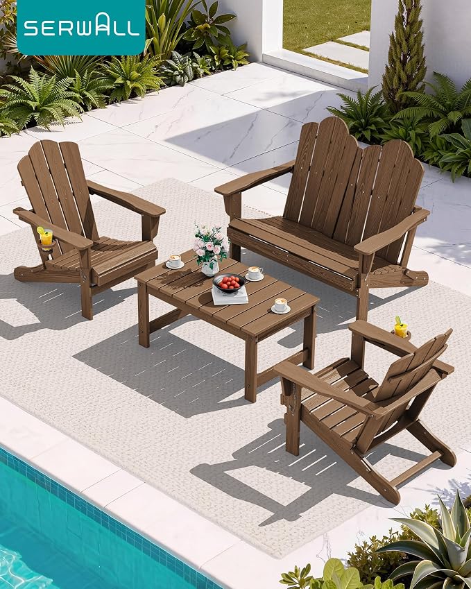 SERWALL 4 Pieces HDPE Patio Adirondack Chair Set, 2 Adirondack Chair - Image 9