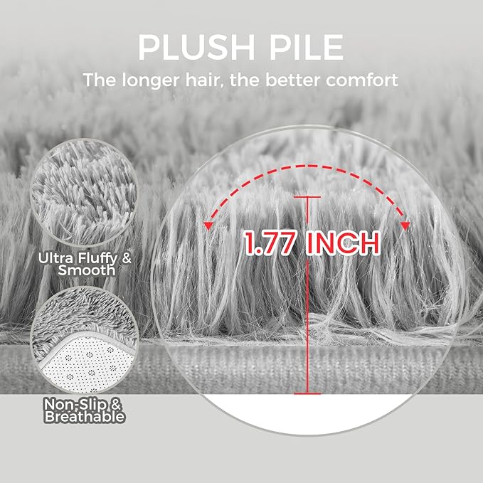 Rugs for Living Room 6x9 Light Grey, Large Big Fluffy Shag Fuzzy Plush Soft Carpet for Bedroom, Kids Home Decor Aesthetic, Nursery, Modern Shaggy Area Rug for Classroom Office, Anti-Skid