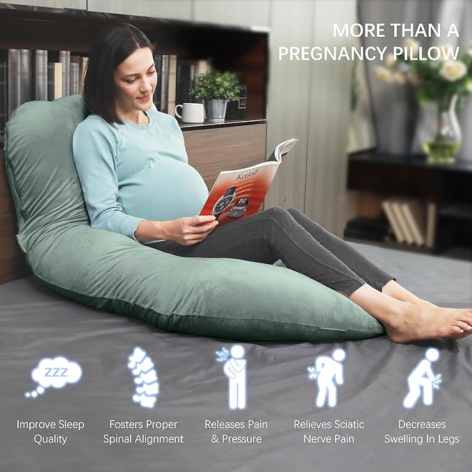 MOON PARK Pregnancy Pillows for Sleeping - U Shaped Full Body Maternity Pillow with Removable Cover - Support for Back, Legs, Belly, HIPS - 65 Inch - Green
