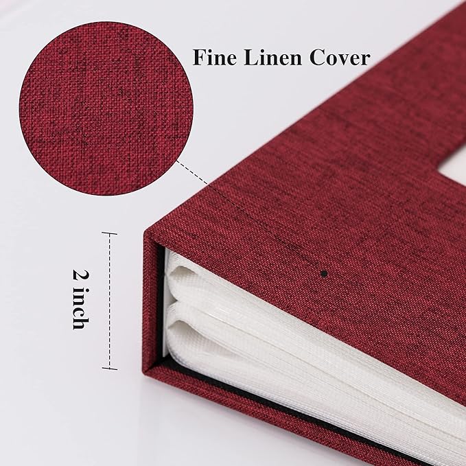 Vienrose Linen Photo Album 300 Pockets for 4x6 Photos Fabric Cover Photo Books Slip-in Picture Albums Wedding Baby Red