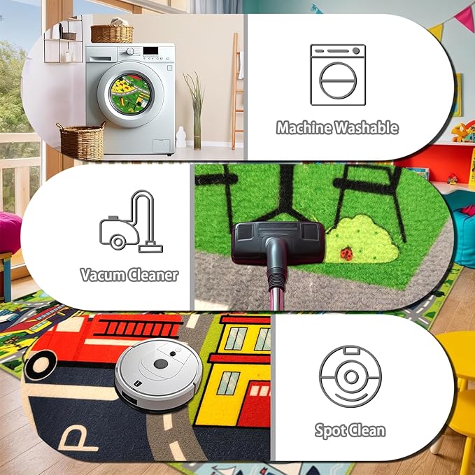 Pack 2 Car Rug Play Mat - Car Train Rugs Playroom Mat, Road Rug Kids Rugs for Bedroom with City Map Design Kid Room Decor, 59x31.49 lnches