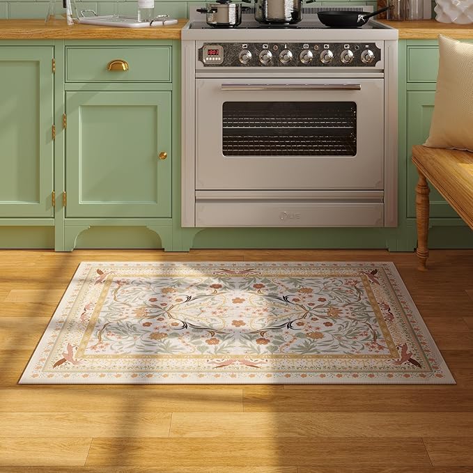 Door Mat Indoor Entrance 2x3 Rug Machine Washable Vintage Floral Botanical Small Area Rug Non-Slip Low Pile Throw Rugs for Entryway, Kitchen, Front Door Entrance, Entry, Kids Room, Yellow