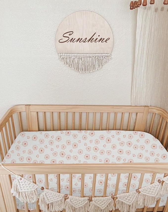 Bassinet Sheet for Baby Boy and Girl, Fitted Sheets for Rectangle, Oval, Hourglass Bassinet Mattress, Muslin Moses Basket Sheets with Neutral Style (Flower-A)