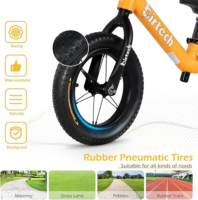 12" Balance Bike for 2, 3, 4, 5 Year Old Boys and Girls, Lightweight Nylon Frame Toddler Training Bike No Pedal Bikes for Kids with Adjustable Seat and Air Tires