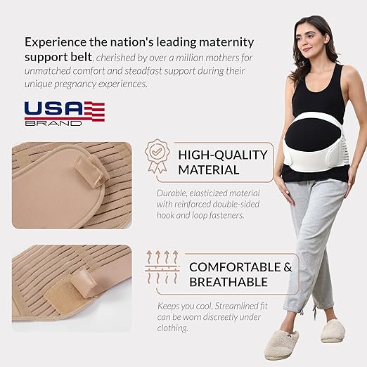 NeoTech Care Pregnancy Support Maternity Belt, Waist/Back/Abdomen Band, Belly Brace (Size S, Ivory Color)