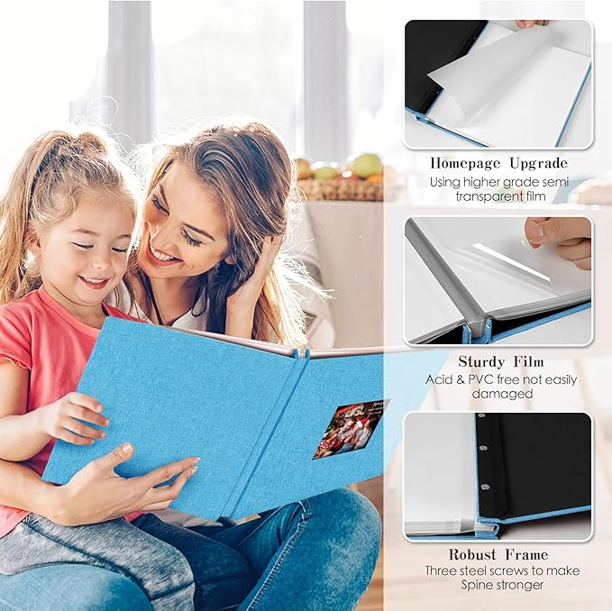 Spbapr Large Photo Album Self Adhesive 3x5 4x6 5x7 8x10 Pictures Magnetic Scrapbook 40 Blank Pages Linen Cover DIY Album with A Metal Pen