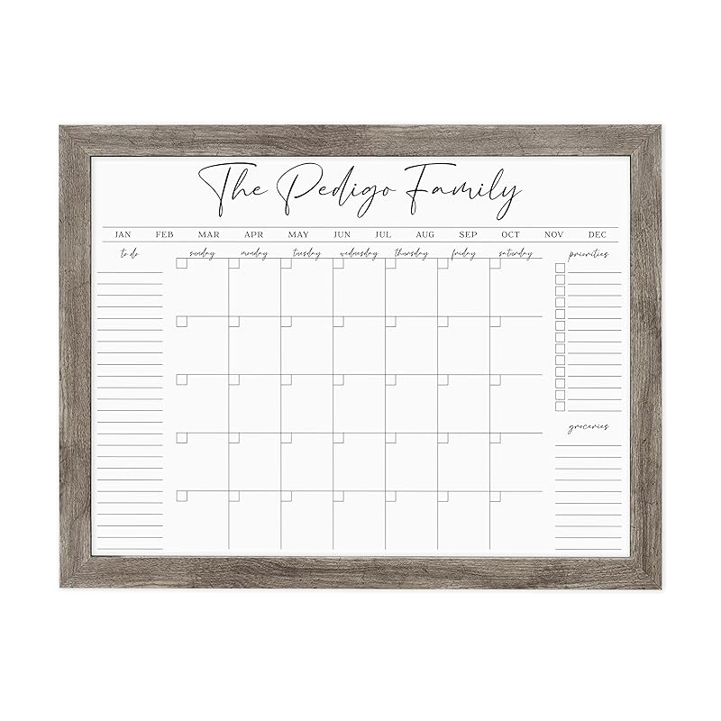 Personalized Dry Erase Wall Calendar with Custom To do list and Notes Organization Sections | Large White board Calendar Dry Erase For Wall (24" W x 18" H, Barnwood Frame)
