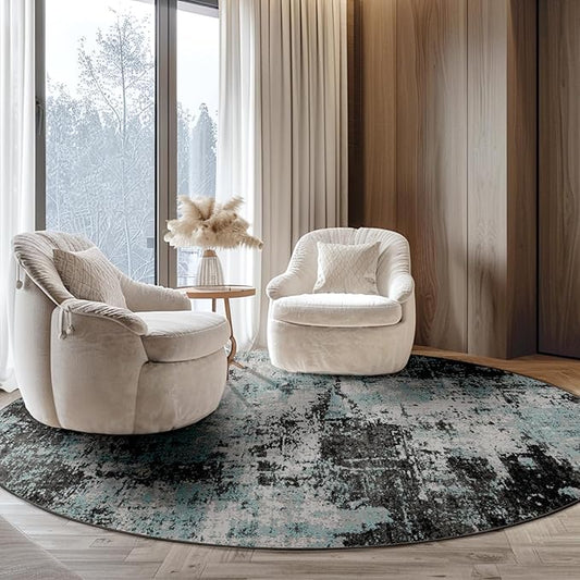 Washable Area Rugs 8ft Non-Slip Modern Abstract Soft for Living Room Entryway Bedroom Nursery, Print Pattern, Blue Black Teal