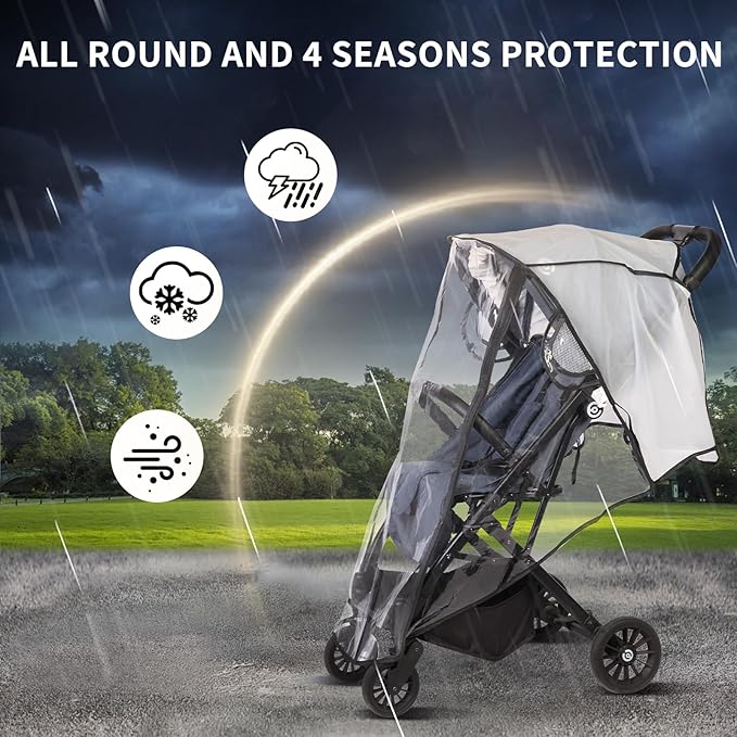 Universal Stroller Rain Cover, Clear Breathable Weather Shield with Waterproof Zipper, 4 Seasons Protection (XL)
