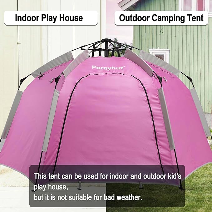 Portable Hexagon Kids Play Tent with LED Strip Lights Indoor Children Play House Easy Set-up Space Dream Tent for Night 4-5 Person & Birthday Gifts