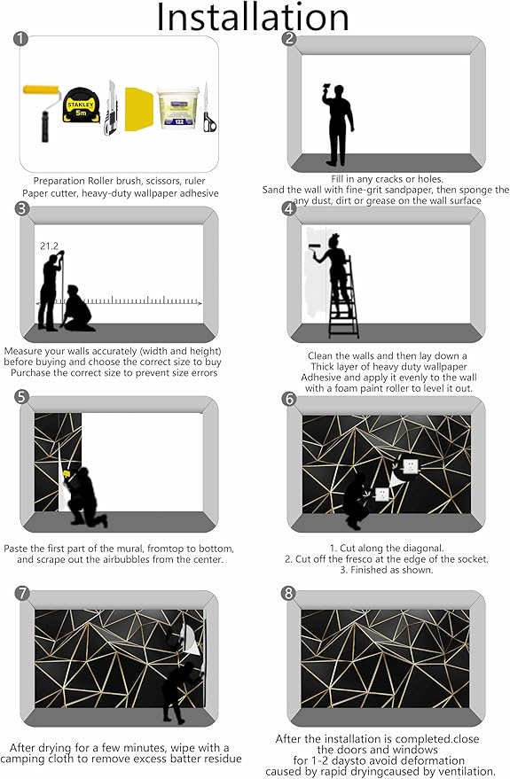 Black Geometric 3D Mural Wallpaper for Bedroom Living Room TV Background Home Decorations(Not Self-Adhesive)