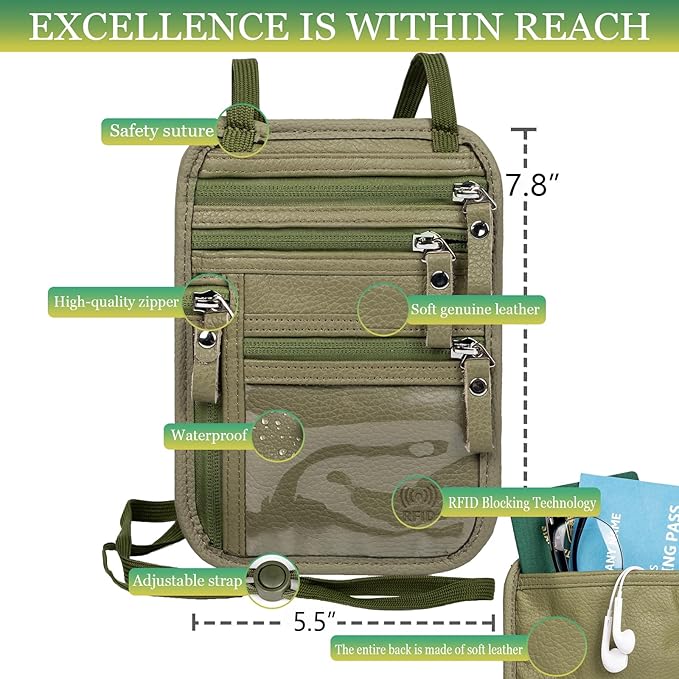 Neck Wallet - Rfid Wallet Women - passport holder for travel - Travel Wallet Passport Holder For Travel Women - 10.3x6.8inch (Sapphire Green)