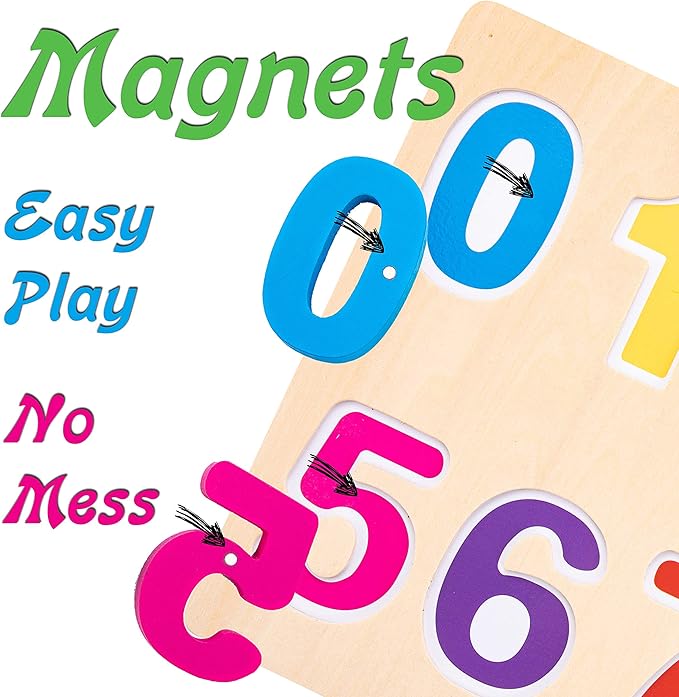 Magnetic Wooden Educational Number Puzzle - Learn Numbers & Color Recognition Toy – Toddler Preschool Game – Kids Montessori Education