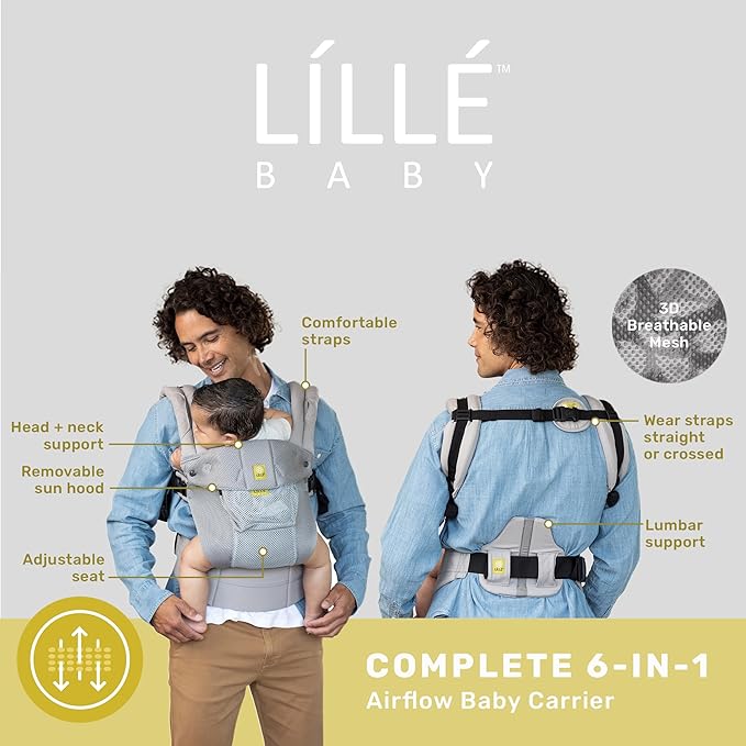 LÍLLÉbaby Complete Airflow Ergonomic 6-in-1 Baby Carrier Infant to Toddler with Lumbar Support (7-45 Pounds), 360 Degree Baby Wearing, Inward and Outward Facing (Silver)