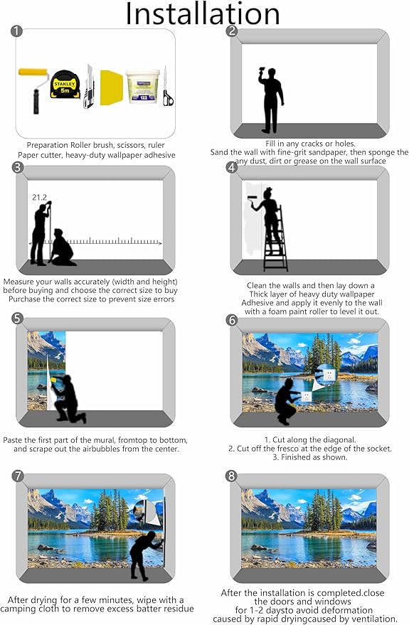 Nature Landscapes Mural Wallpaper Lake Mountain Tree Wall Mural for Bedroom Living Room Basement(Not Self-Adhesive)