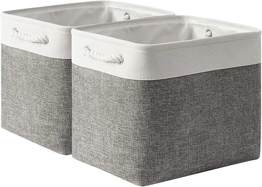 TcaFmac Organization and Storage Basket for Organizing - 16x12x12 inch Large 2 Pack Collapsible Storage Bins for Shelves, Fabric Storage Cubes for Box Closet Cloth Toy Books Kids (White & Grey)