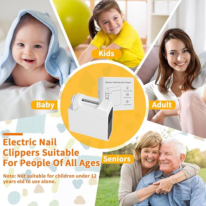 Electric Nail Clipper, Electric Baby Nail Clipper with LED Light and Nail Clip Storage, USB Rechargeable Safety Fingernail Trimmer for Baby, Kids, Seniors