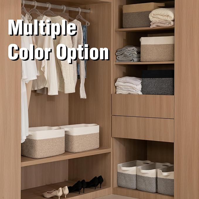 OIAHOMY 3 Pack Storage Basket for Organizing, 13''X9.85''X8.7'' Storage Bins,Woven Basket Basket with Handles, Toy Storage Basket Bin,Stylish Room Decor Basket, White & Grey variegated