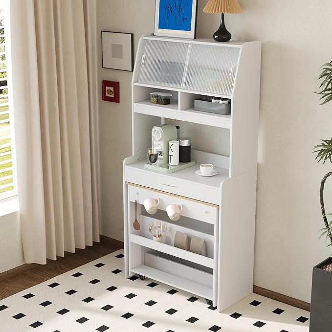 Compact Buffet with Hutch and Foldable Dining Table, 2-in-1 Buffet - Image 4