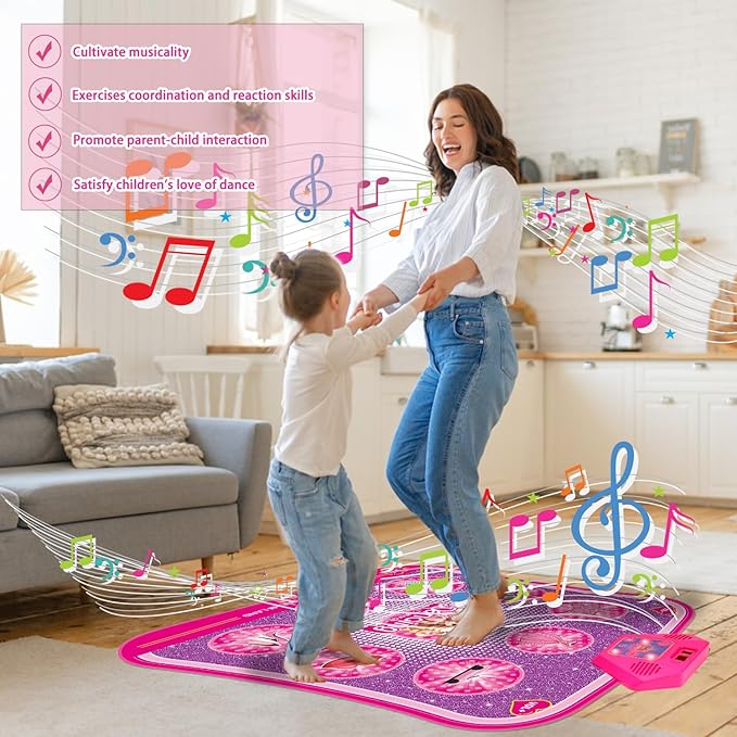 Princess Dance Mat Toy Gift - Popular Light Up Dancing Mat for Toddlers Kids Girls Ages 3 4 5 6 7 8 9 10 11 12 Year Old Christmas Party Presents Floor Mat Electronic Games Exercise Dance Pad