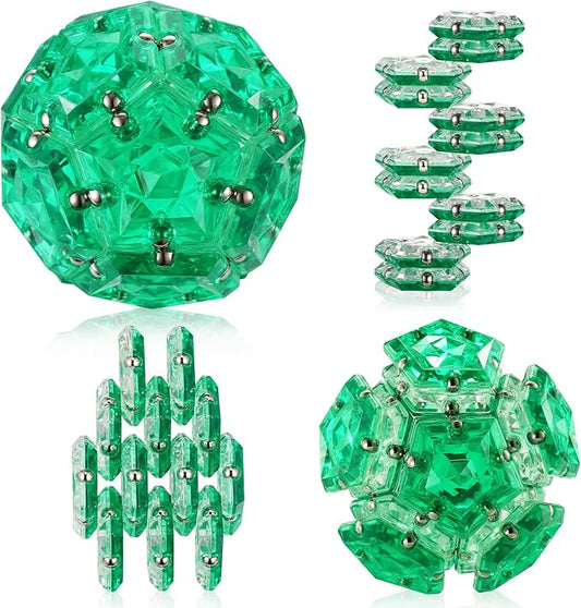 Magnetic Fidget Sphere - Pentagons Magnets Balls - 12 Piece Set - Crystal Green - Magnet Fidgets Toy - Creativity Beyond Imagination, Inspirational, Recreational, Desk Toys for Adults