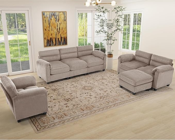 HAOMARKETS Corduroy 4-Piece Sofa Set, Upholstered Ottoman Set of 2 and 2 - Image 7
