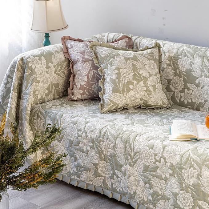 GLORY SEASON Sofa Cover Luxury Jacquard Stylish Embroidery Ruffle, Vintage Sofa - Image 6