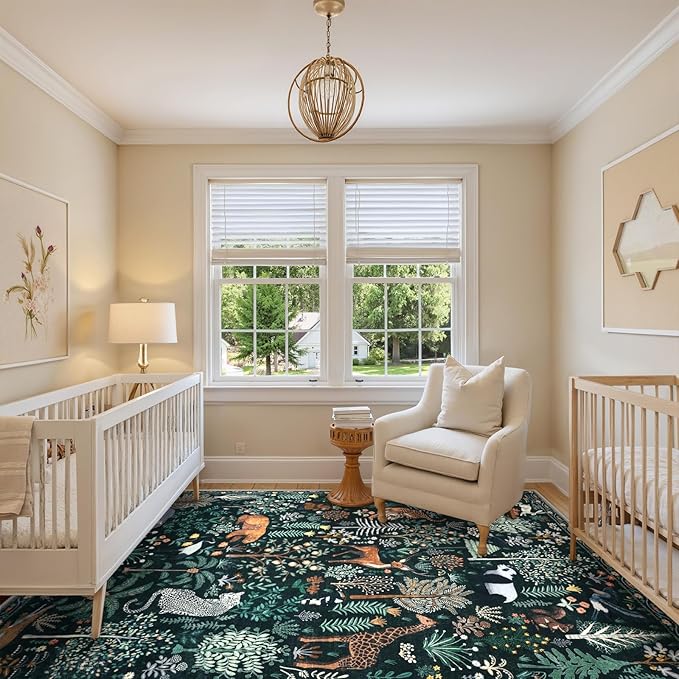 OJIA Jungle Print 8x10 Rugs for Living Room, Green Soft Bedroom Rug Washable Area Rugs 8x10, Modern Dining Room Rug Stain Resistant Floor Carpet for Playroom Kids Nursery Office, Green