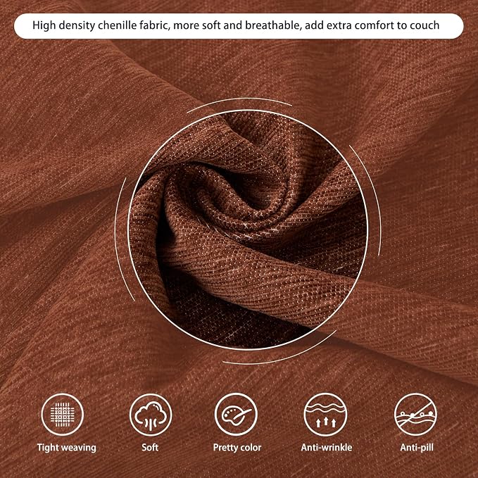 DREAMINGO Chocolate Brown Couch Cover Soft Chenille Sofa Cover - Image 4