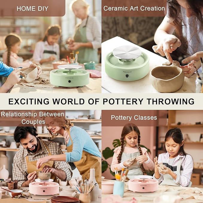 Mini Pottery Wheel Kit - 6" Pottery Wheel for Kids, Teens & Adults Beginners, 2 Lb Air Dry Clay & 18PCS Clay Tools Included, Crafts for Home DIY, Ceramic Work & Art Creatio