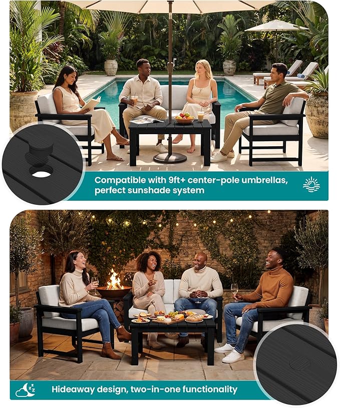 SERWALL 5 Pieces HDPE Outdoor Conversation Sofa Set - Image 3