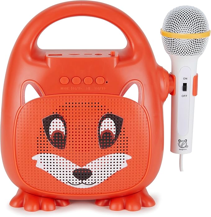 Singimals Kids Karaoke Speaker with Microphone - Unleash Your Child's Inner Superstar, Bluetooth v5.1, 12H Playtime, 5W Speaker, Multicolor LED Lighting, Asher The Fox