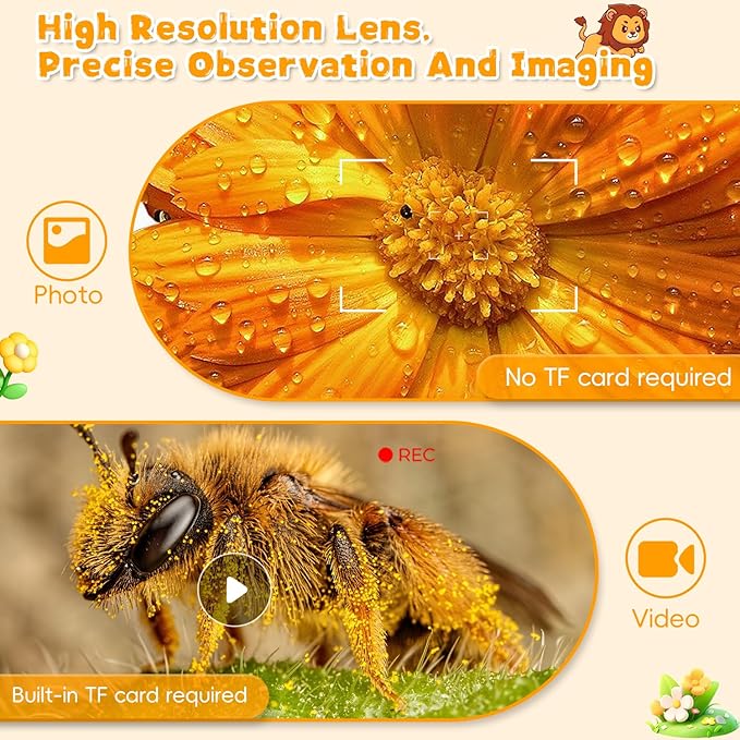 Microscope for Kids, Ahalfcit Microscope with 2'' Inch Screen -1000X Zoom Portable Camera, Birthday for 3 4 5 6 7 8 9 0 11 12 Years Old Kids,Science Educational Toys - Yellow