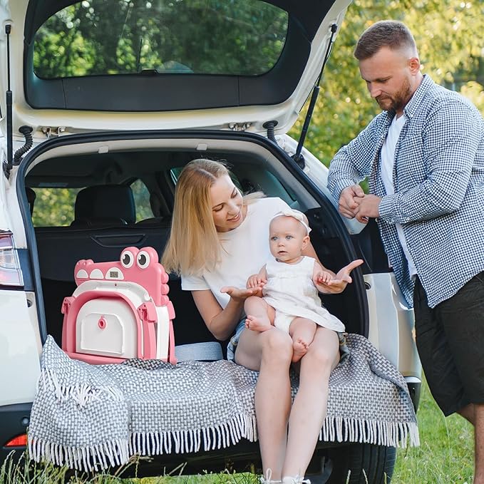 MoreFeel Collapsible Baby Bathtub for Newborn with Thermometer & 1 Hooded Towel & 1 Soft Floating Cushion,Portable Travel Bathtub with Drain Hole, Durable Foldable Baby Tubs for Infants to Toddler