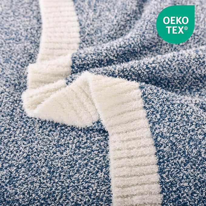NEXHOME PRO Super Soft Throw Blankets, Cozy Warm Blankets Knit Blanket for Women, Fuzzy Plush Lightweight Throws for Couch, Sofa, Bed, Picnic, Heather Blue White, 50 x 60 inches