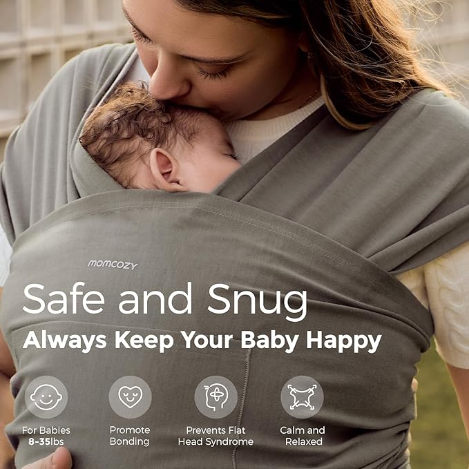 Momcozy Baby Wrap Carrier - Easy to Wear Infant Carrier Slings, Lightweight Hands Free Baby Sling, Adjustable Baby Carriers for Newborn to Toddler 8-35 lbs, Baby Wraps Carrier, Brown
