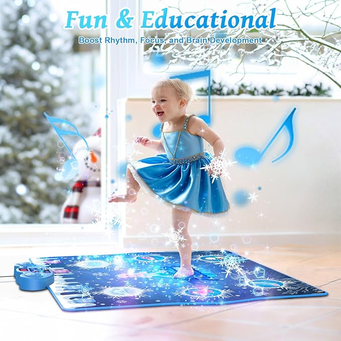 Dance Mat, Ice and Snow 6-Button Princess Dance Mat for Kids Ages 4-8, Bluetooth Music Control, 13 Built-in Music, 6 Game Modes, 3-10 Year Old Girl Gifts