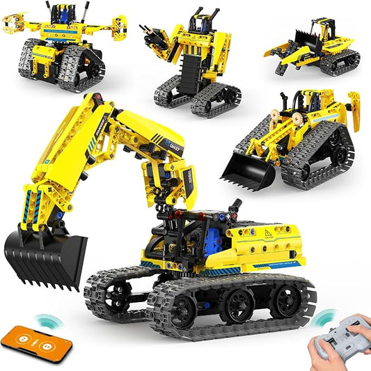 5 in 1 Building Toys STEM Robotics Kit, 430 PCS Blocks RC Robot Erector Sets, APP & Remote Control Excavator Science Kits for Kids Age 6 7 8 9 10 11 12-14, DIY Educational Gift for Boys & Girls