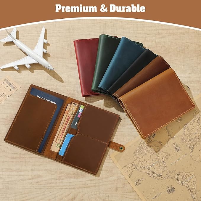 Jack&Chris Genuine Leather Passport Holder For Travel, RFID Blocking Handmade Passport Holder with Card Case Organized & Safe, Quality Travel Essentials for Women and Men for Gifting, Brown
