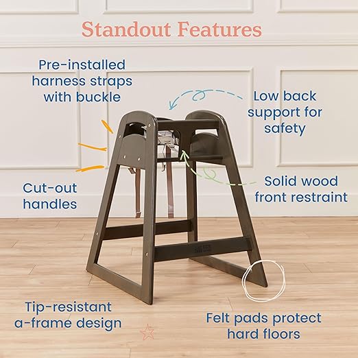 ECR4Kids ASATT High Chair, Toddler Chair, Grey Wash