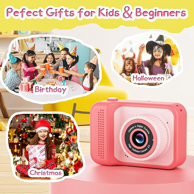 Kids Camera, 1080P Portable HD Digital Camera with 32G SD Card, Birthday Gifts for Girls 3 4 5+ Year Old
