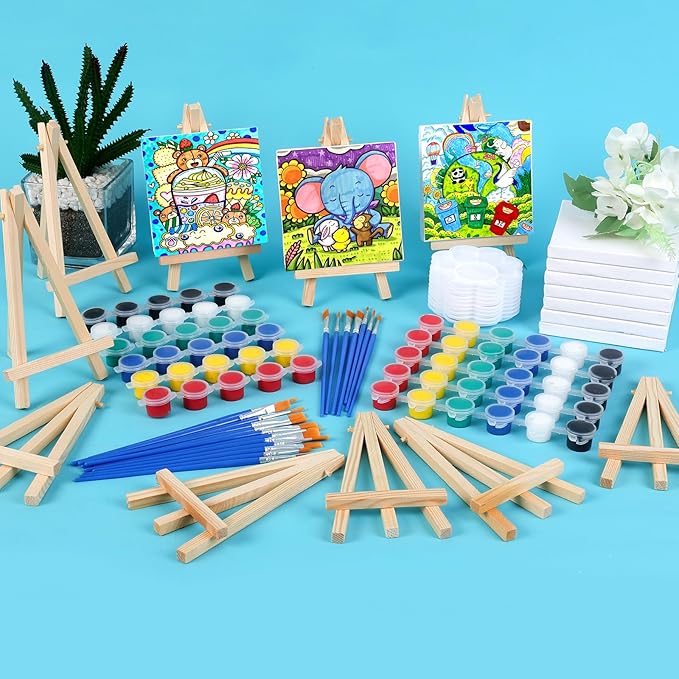 ESRICH 10 Set Mini Canvas Painting Kit, Minis Acrylic Paint Set, St. Patrick's Party Gifts,4 * 4inCanvas with Easel, Acrylic Paints,Brushes,Palette,Mini Easel Canvas for Kids Adults Painting Party