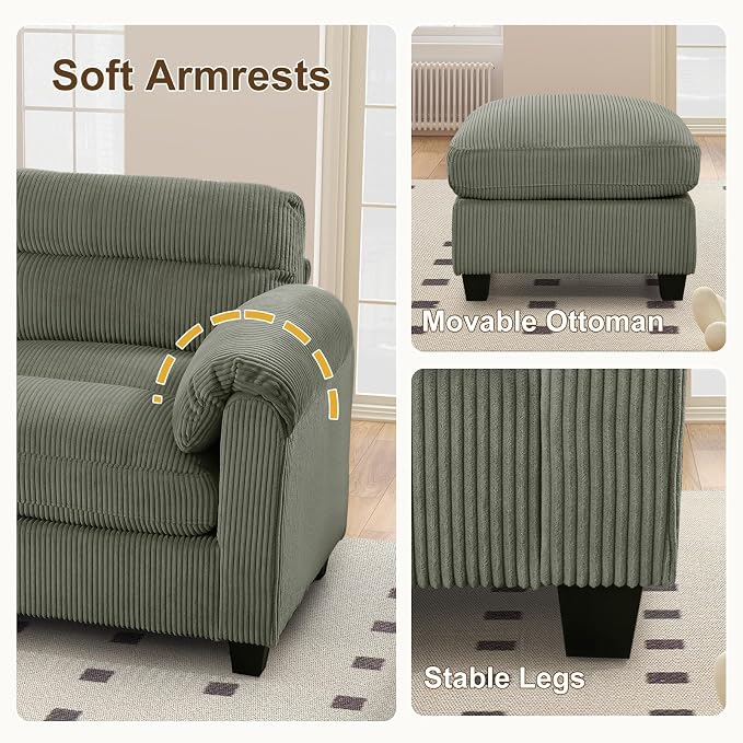 HAOMARKETS Corduroy Sofa Set, Upholstered Armchair and 3-Seater Couch - Image 5