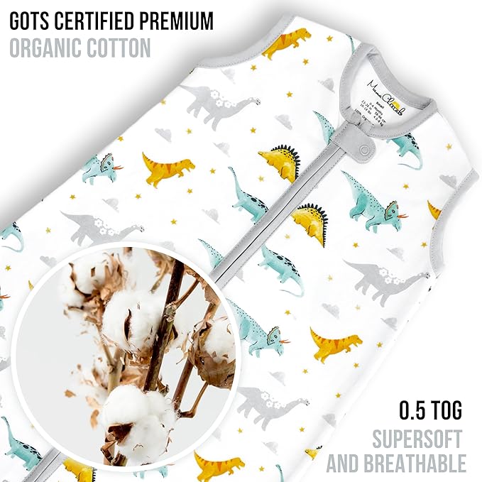 Mama Cheetah Baby Sleep Sack 0.5 TOG, Organic Cotton Baby Wearable Blanket with Two-Way Zipper, Swaddle Transition Baby Sleeping Bag for Newborn Infant Toddler Boy Girl, 12-18 Months