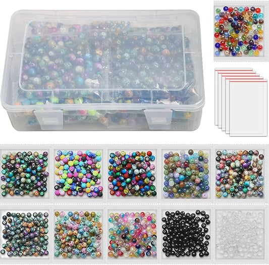 1100pcs 8mm Round Glass Beads for Jewelry Making, Bracelet Necklace Earring DIY Crafts Bulk Kit with Large Hole 83 Different Crystal Beads for Adults Jewelry Supplies