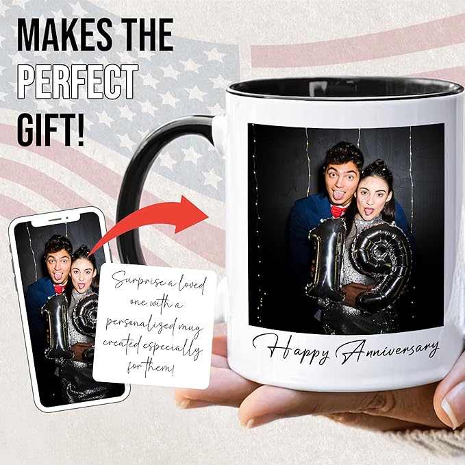 Custom Mug Upload Your Picture Personalized Coffee Mug with Photo Text Name Customized Cup Unique Ideas Gifts for Men Women Mom Dad Girlfriend Boyfriend Friend Family (Black, 11oz)