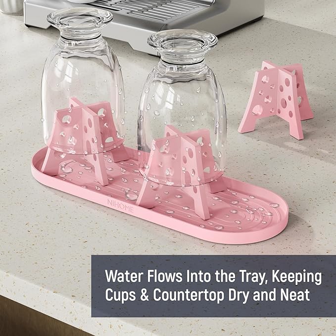 NiHome Silicone Water Bottle Drying Racks Set of 3 with Drip Tray,Cheese Style for Faster Drying,Bottle Dryer Racks Fit for Stanley YETI Cups Owala Sports Bottle Baby Bottle Thermoses Mugs