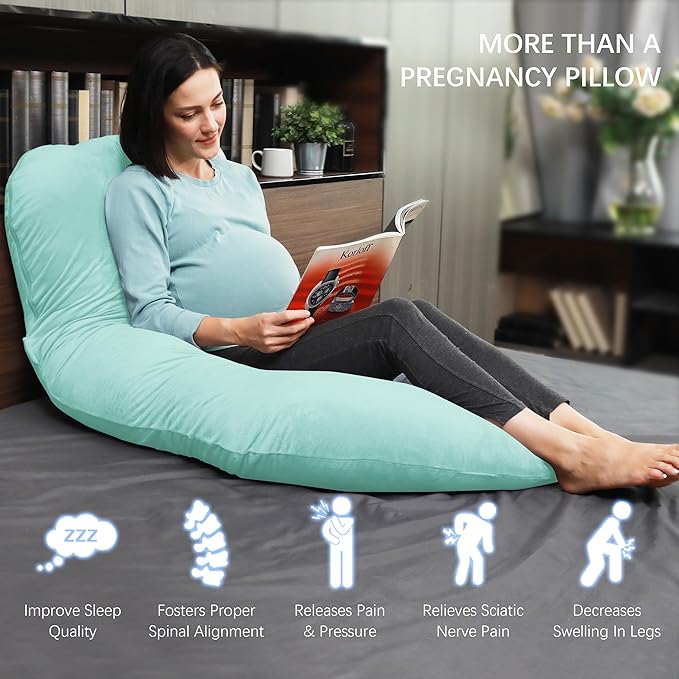 MOON PARK Pregnancy Pillows for Sleeping - U Shaped Full Body Maternity Pillow with Removable Cover - Support for Back, Legs, Belly, HIPS - 65 Inch - Turquoise