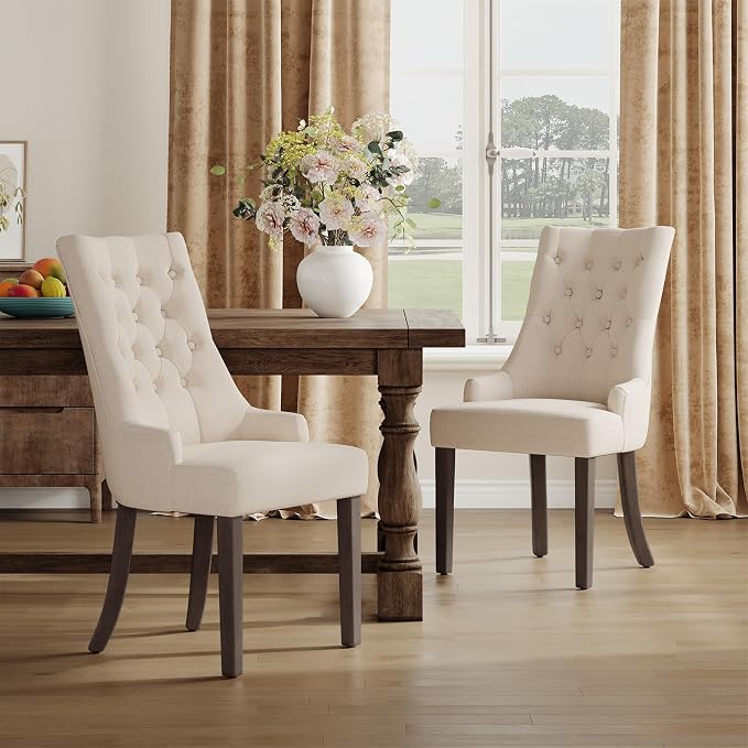 COLAMY Fabric Side Dining Chairs Set of 2, Wingback Upholstered Dining Room by COLAMYHOME