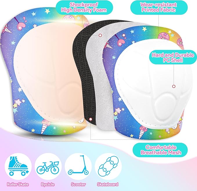 Vvinca Kids Toddlers Bike Helmet Adjustable for Ages 3-5-8 Years, Knee Pads and Elbow Pads Set Wrist Guard Sports Protective Gear Set for Roller Skate Bicycle Skateboard Scooter Girl Boy Birthday Gift